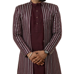 Stunning Red Chikankari Open Sherwani paired with Off-White Kurta Pajama for Men - Father Son Combo | Jaipurio